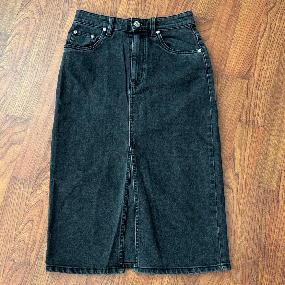 Zara Black Denim Pencil Skirt | Size XS | Faded Black Color